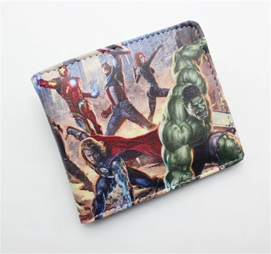 

Movie Superhero Endgame Iron Man Pu Short Wallet Boys Girls Men's Bifold Button Photo Card Holder Layers Leather 3D Print Purse