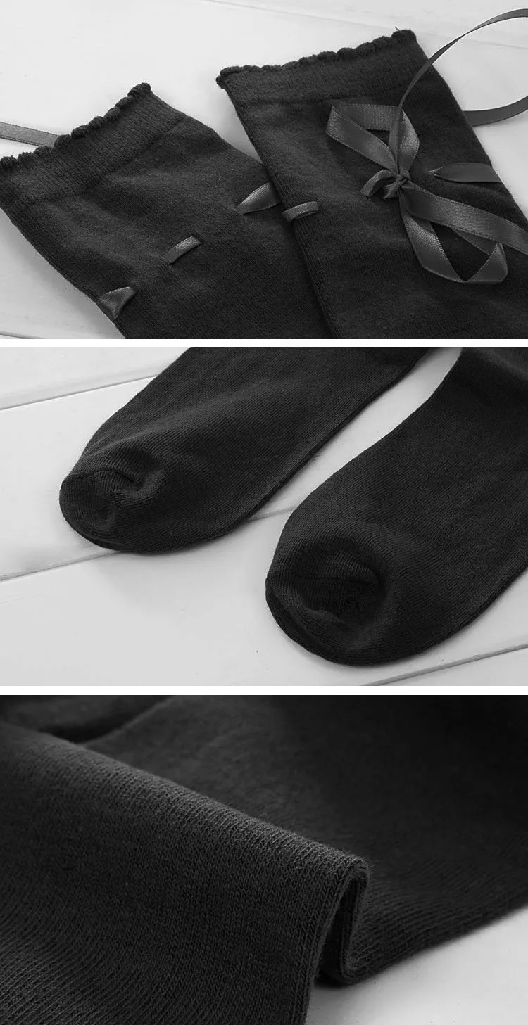 Женские хлопковые чулки в стиле Харадзюку пикантные гольфы длинные носки до бедра милые носки на шнуровке с бантом для девочек и женщин, 5 цветов