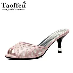 TAOFFEN/женские босоножки на высоком каблуке с открытым носком; шлепанцы на тонком каблуке; летняя повседневная обувь для отдыха; женская