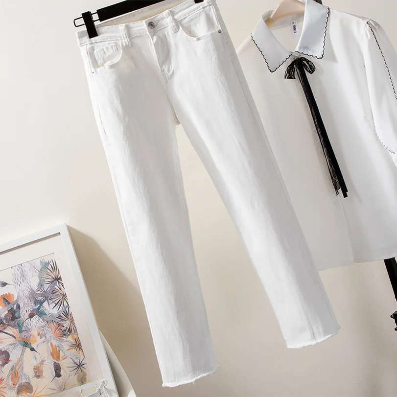 2019 Casual White Black Jeans Woman High Waist Ripped skinny Jeans For Women Plus Size Denim Mom Jeans Denim Pants jean femme