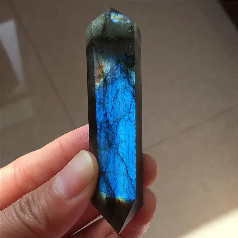 

natural beautiful labradorite quartz crystal wand point rieki healing for home decoration