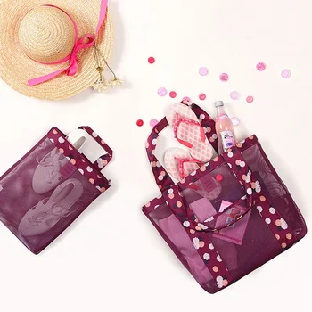 

Women Small Swimming Beach Net Bag Nylon Zipper Handheld Shoulder Handbag Outdoor Travel Storage Organizer