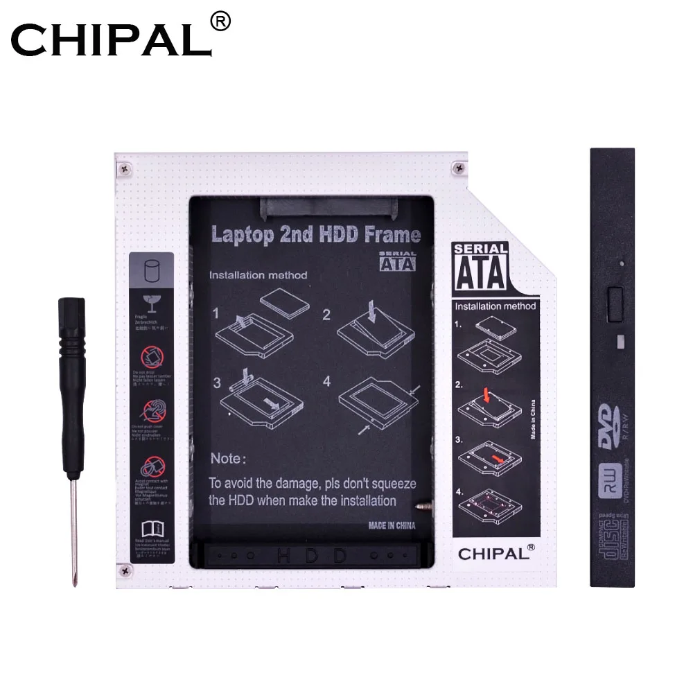 CHIPAL алюминиевый 2-ой HDD Caddy 12,7 мм IDE to SATA для 2," SSD корпус для жесткого диска корпус для ноутбука CD-ROM DVD-ROM Optibay