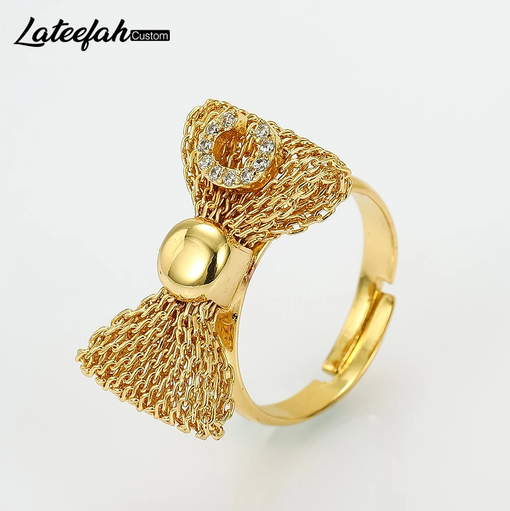 Lateefah Cute Bow-knot Custom A-Z Ring Women Gold Silver Color Cubic Zircon Fashion Jewelry Gifts Finger Rings 20 100pcs 7 size 13 16 19 26 32 38mm satin gold color dee ring repair luxury women bags purse strapping d rings