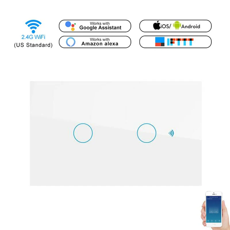 

US Smart Wifi Wall Touch Light Switch 1 Gang 2 Gang 3 Gang Touch/WiFi/APP Remote Smart Home Controller Work with Alexa