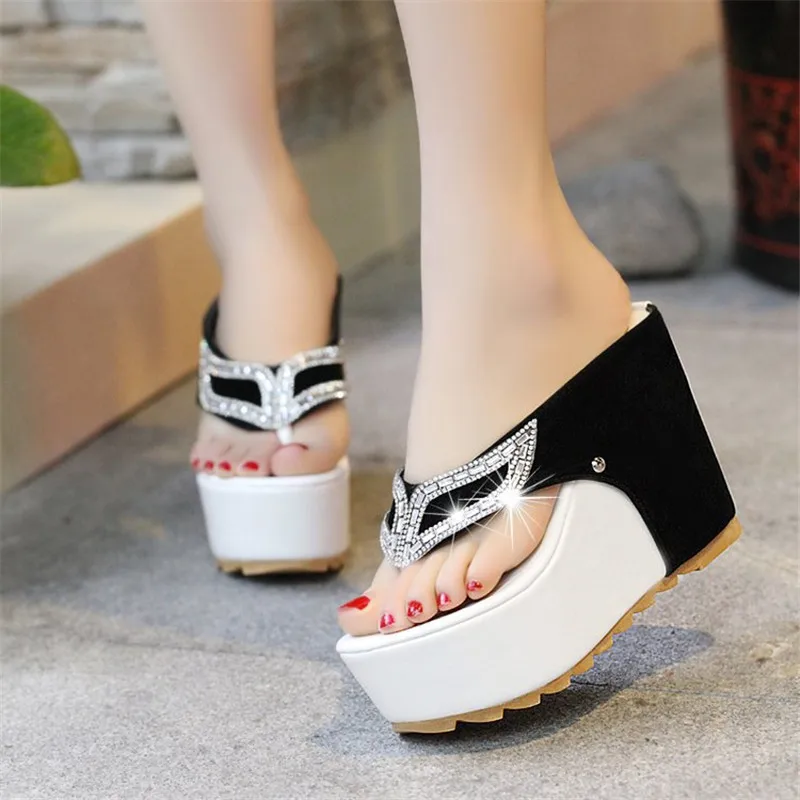 

2019 Spring Summer New Round Head Toe Wedge Sandals Women Waterproof Platform Women Shoes Diamond Super High Heel Women Sandals