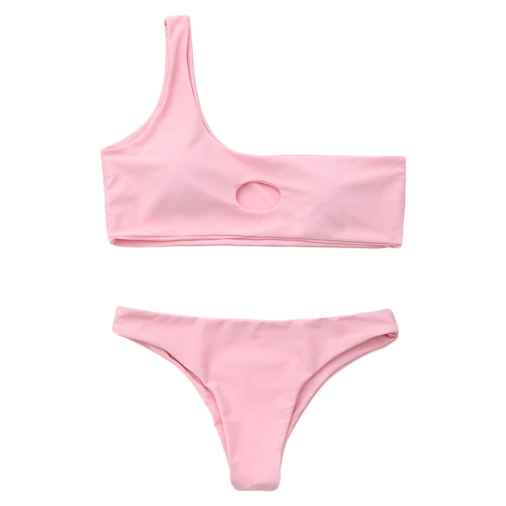 2018 One Shoulder Bikini Cut Out Swimwear Women Hollow Out Sexy Bikinis