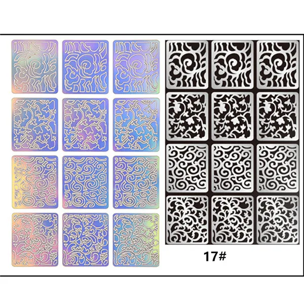 1 лист Новая мода винил для ногтей наклейки-Трафарет DIY маникюр Дизайн ногтей Инструмент 24 узора - Цвет: Pattern 17