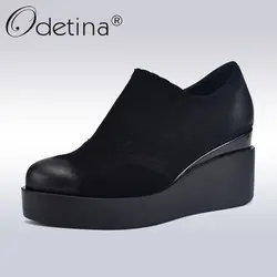 Odetina/Новая модная женская обувь высокого качества с эластичной лентами, туфли-лодочки на танкетке, весенне-осенняя женская повседневная