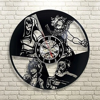 

Fairy Tail Art Wall Clock Modern Design Creative 3D Stickers Vintage Style Cartoon Vinyl Record Clocks Wall Watch Home Decor