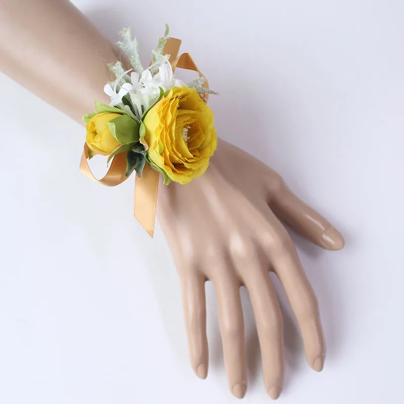 15100-Boutonniere Flowers wedding wrist corsage flowers silk roses yellow  (19)