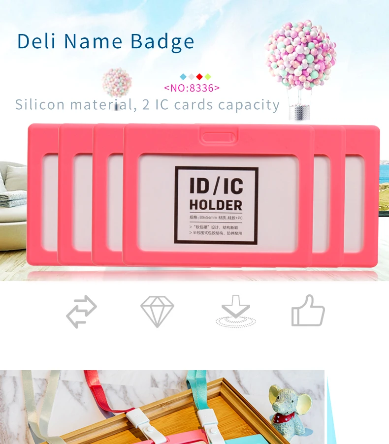 Deli Soft Touch бейдж ID держатель горизонтальный 89*54 мм красный серый синий белый 8336