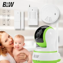 Seguridad wifi cámara ip del monitor del bebé + sensor de puerta/infrarrojos motion sensor/detector de humo inalámbrico de alarma de la cámara del sensor bw13gr