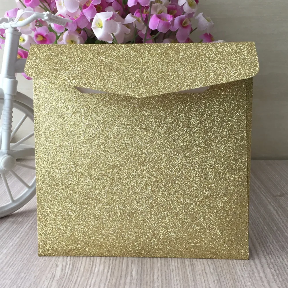 

50pcs Shiny glitter gold and silver paper unique envelop for wedding invitation card customized size for wedding decoration