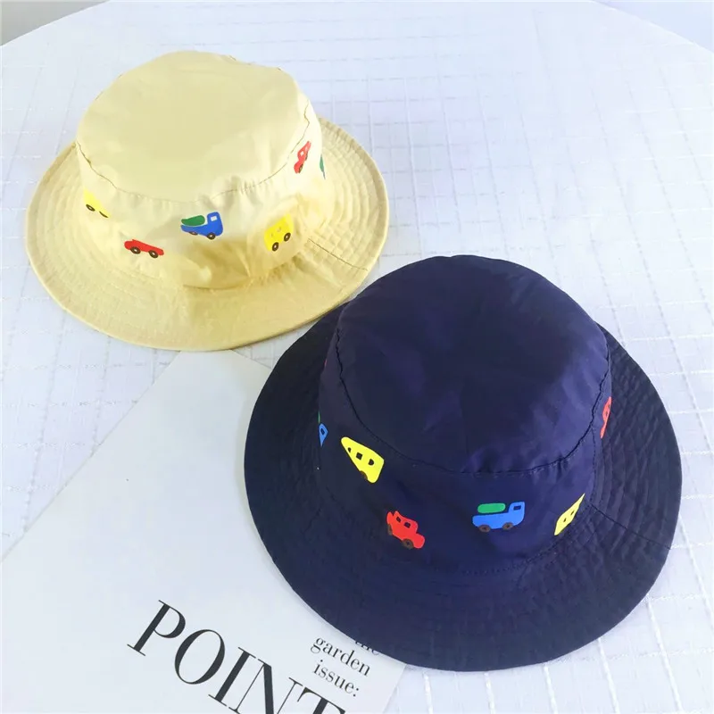 New Kids Foldable Car Printing Bucket Hat Fishing Hats Floppy Two Side