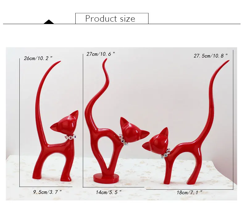 3 шт. смолы абстрактные красные кошки фигурные статуэтки украшения домашнего офиса креативный Кот миниатюрный Декор Настольный рукодельный свадебный подарок