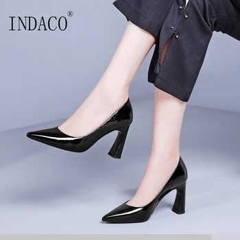 

2019 New Women Leather Pumps Black Fashion High Heel Shoes for Women 8.5cm