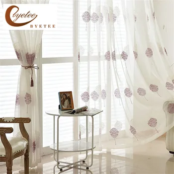 

[byetee] Modern Embroidered Curtain Sheer Floral Pattern Curtain For Living Room Bedroom Tulle Kitchen Curtains Household Items