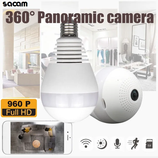 960P HD 360 градусов Беспроводная ip камера Wifi лампа светильник для умного дома CCTV 3D VR 1