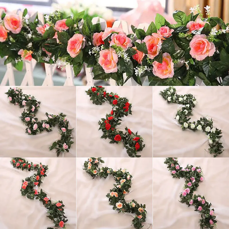 2.5M Artificial Flower Vine Garland Silk Ivy Vine Wedding Garden String Decor 