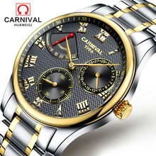 Fashion watch men Power reserve gold Stainless steel Automatic mechanical Sapphire waterproof black watch relogio masculino