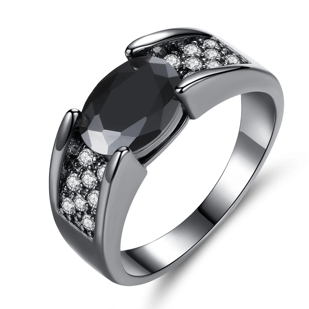 Fashion Luxury Black Stone Solitaire Ring Elliptical Ring