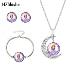 Прекрасный принцесса София мультфильм стиль кулон браслет серьги набор ручной работы серебряная Луна Ожерелье Ювелирные наборы для женщин девочек Подарки