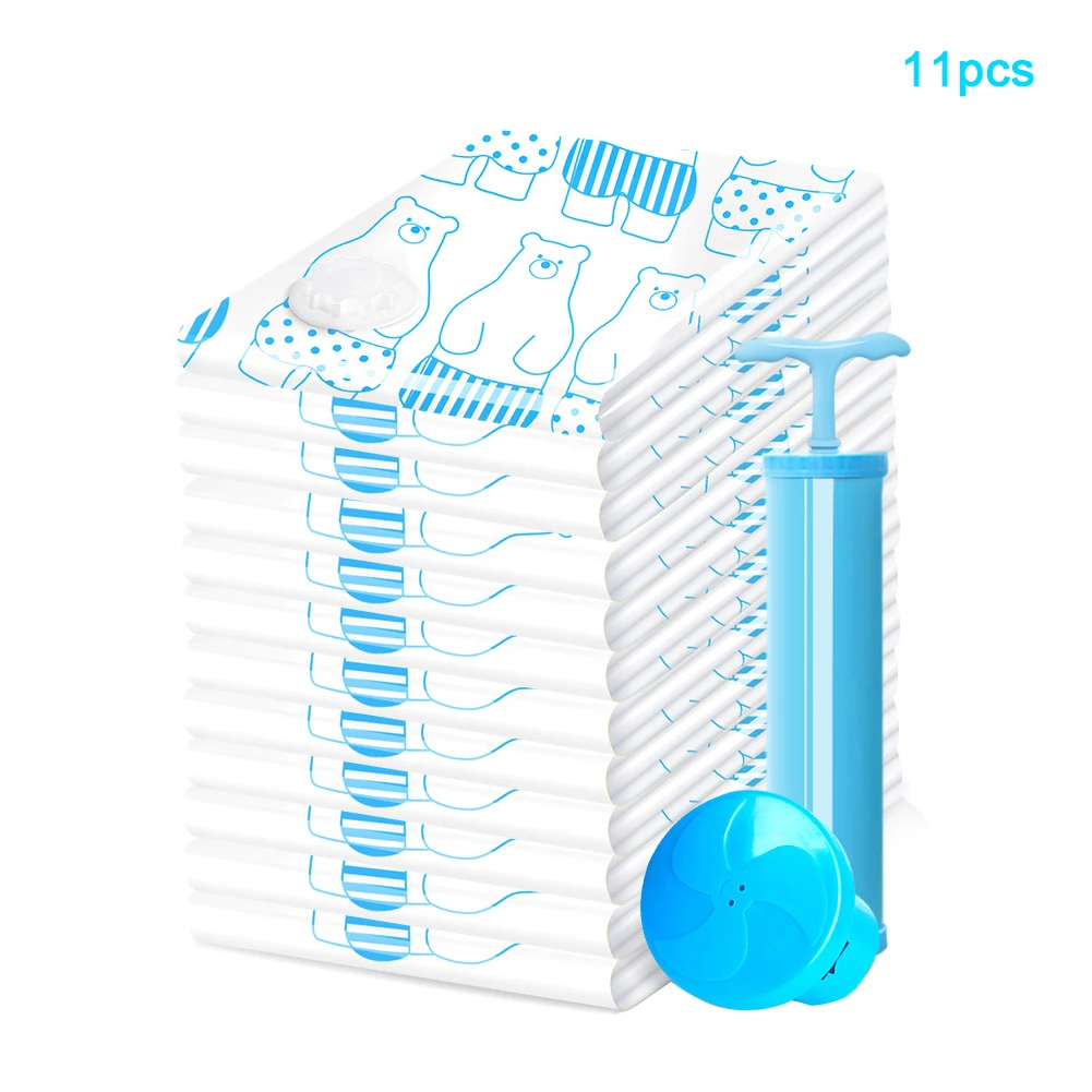 

11 Pcs/set Home Save Space Storage Bag Seal Vacuum Compressed Organizer With Pump Foldable Large Dustproof Reusable Practical