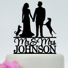 Акриловый для свадебного торта топперы пары с собаками на заказ Жених невесты имя и дата помолвки прием гостей в доме невесты украшения