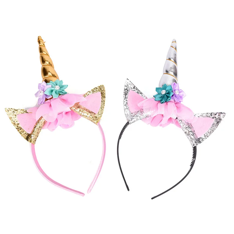 

Unicorn Horn Hair Hoop Chiffon Glitter Ears Children DIY Party Hats Baby Headband Hairbands Headwear