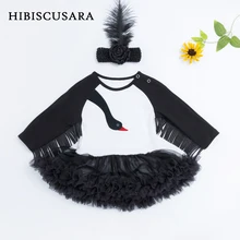 Черный лебедь для маленьких девочек комбинезон платье Ленточки младенческой хлопок комбинезон платье-пачка перо оголовье Хэллоуин одежда фото костюмы