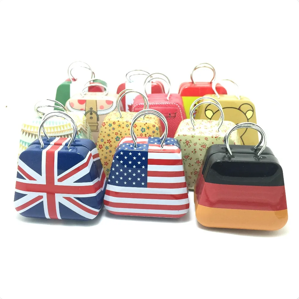 

12Pcs Mix packing Handbag Shape Mini flag Small Tin Box Coin Candy Jewelry Little Zakka Storage BAG BOX 3.5x5.5X3.5cm
