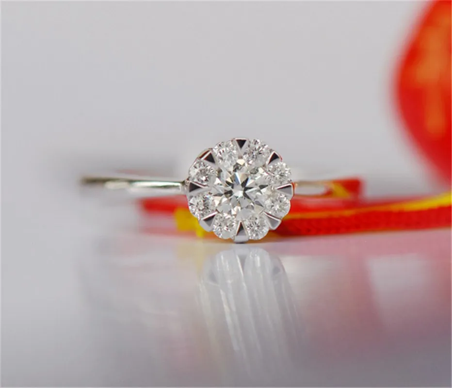Фарфоровый элемент белого золота 14 K 0.15CT имитированный алмаз кольцо для женщин Свадебные украшения цветок лепесток обручальное кольцо G14K гравированное