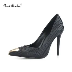 Roni Bouker высокие каблуки для женщин модные дизайн острый носок женская обувь из органической кожи из натуральной змеиной кожи туфли лодочки