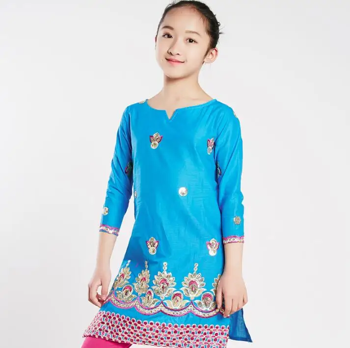 Сари, индийский традиционный детский хлопковый костюм, этнический стиль, танцевальный топ с вышивкой для девочек