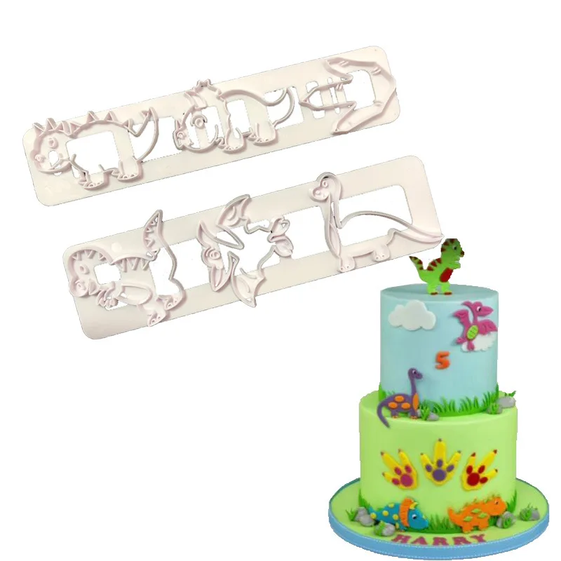2pcsset Dinosaur Shaped Biscuit Cutting Mold Fondant DIY Modeling Tools 3D Cookie Dessert Baking Moulds 1