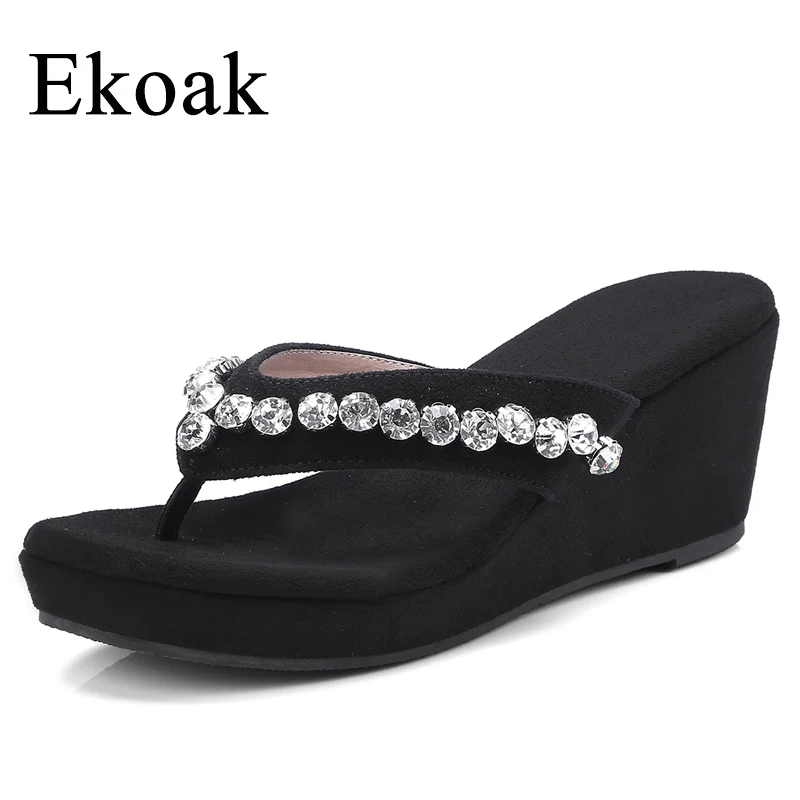 Ekoak New 2018 Summer Flip Flops Fashion Genuine Leather Women Sandals Ladies Sexy Crystal Wedges Platform Shoes Woman ekoak new 2018 summer shoes woman fashion crystal women sandals ladies wedges platform shoes woman party shoes gladiator sandals