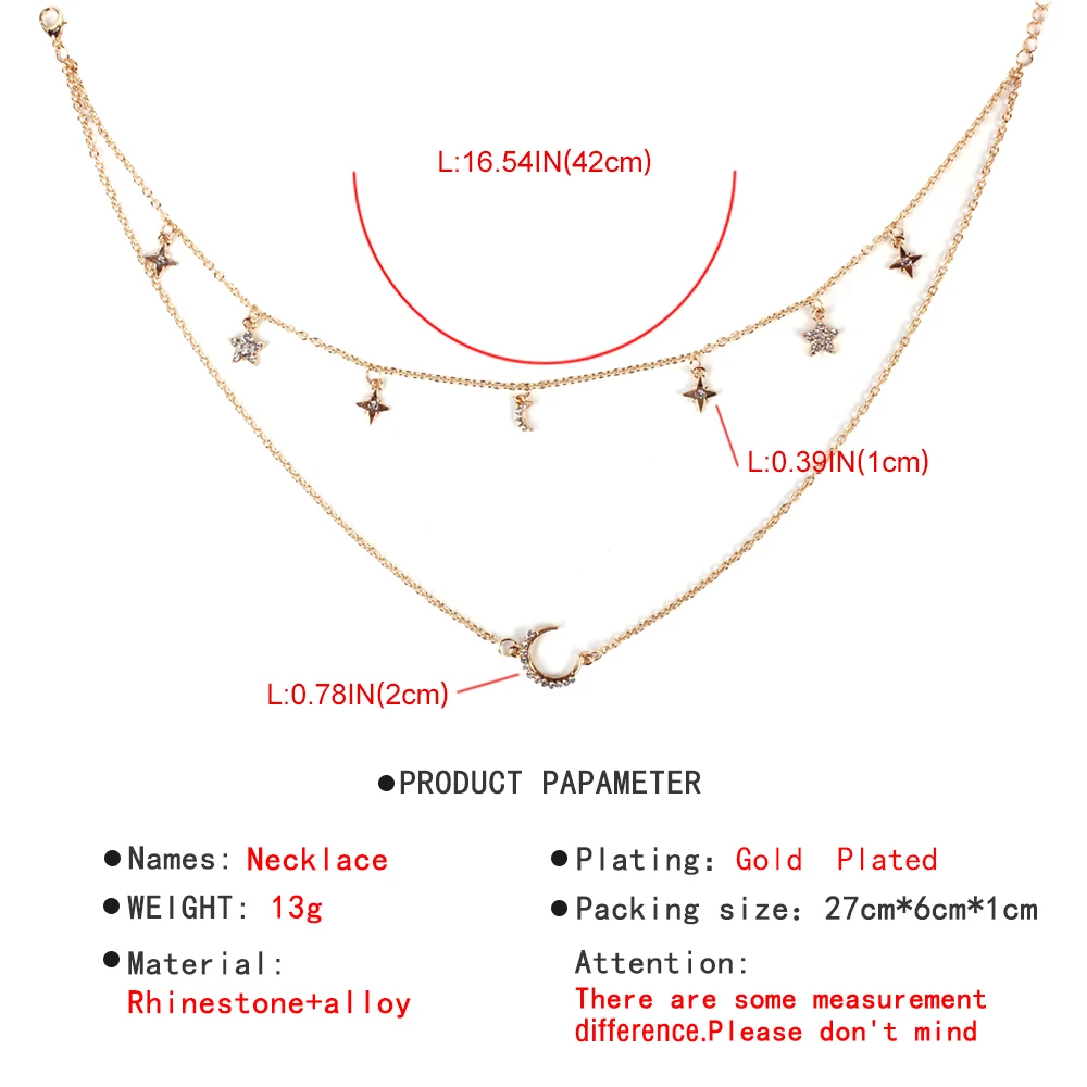 Lalynnlys Дизайн Луна Звезда Стразы ожерелье-чокер в богемном стиле многослойное ожерелье для женщин вечерние ювелирные изделия для свадьбы N68001