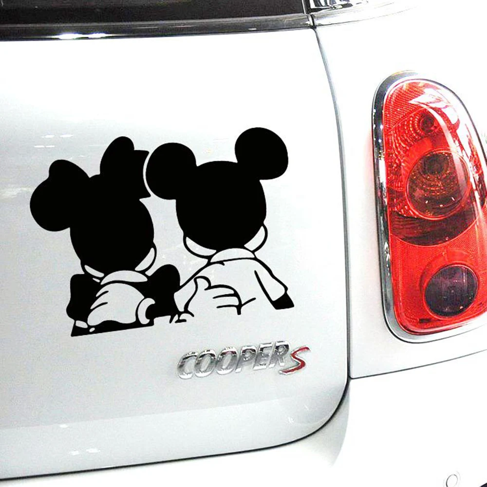 

Aliauto Car Accessories Mickey Mouse Minnie Back View Funny Car Sticker & Decals for Volkswagen Audi A3 BMW E90 Ford Focus 2 3
