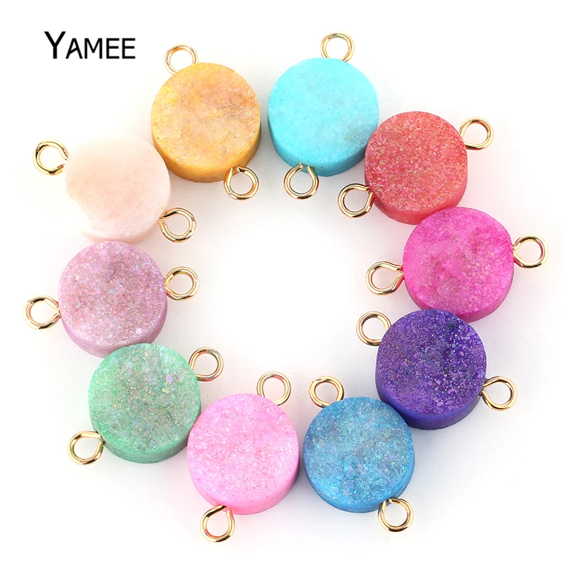 10PCS Charms Gold Tone Blue Purple Pink Green Stone Druzy Pendants