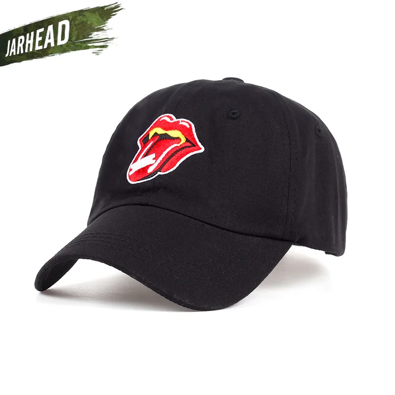

Outdoor Punk Style Red Tongue Caps Unisex Rock Stones Embroidery Red Lip Adjustable Sports Hiking Hats