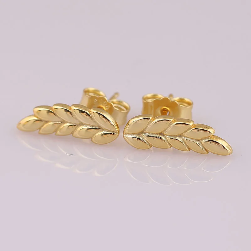 

Authentic 925 Sterling Silver Earring Golden Curved Grains Ear Of Wheat Studs Earring For Women Wedding Gift Diy Jewelry