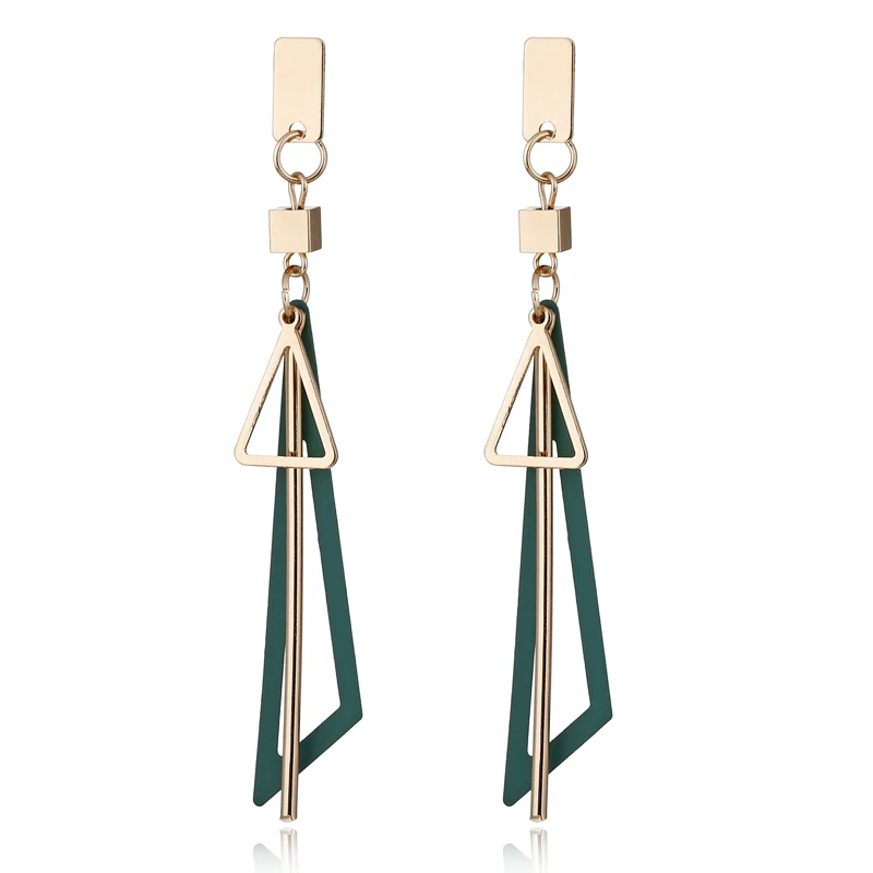 XIYANIKE 3 цвета корейский, геометрической формы кисточкой Висячие Серьги Brincos Oorbellen массивные серьги для женщин подарок - Окраска металла: Green