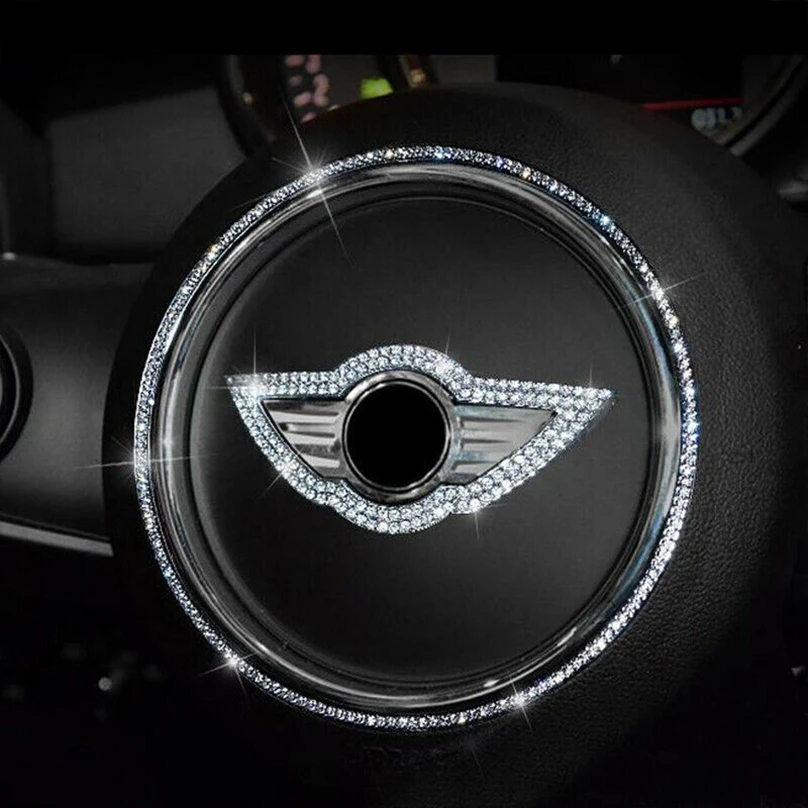 Details about   Bling Rhinestone Steering Wheel Logo Decoration Cover Trim for BMW Mini Cooper 