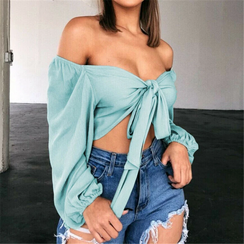 Women Blouse Elegant Long Sleeve Blouse Fashion Tops Clubwear Shirt Solid Color Off Shoulder Women Blouses OL Shirt Blouses Tops