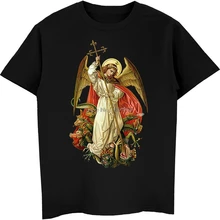 Saint michael destruir o diabo católico cristão t camisa masculina de algodão manga curta camiseta hip hop t topo harajuku streetwear
