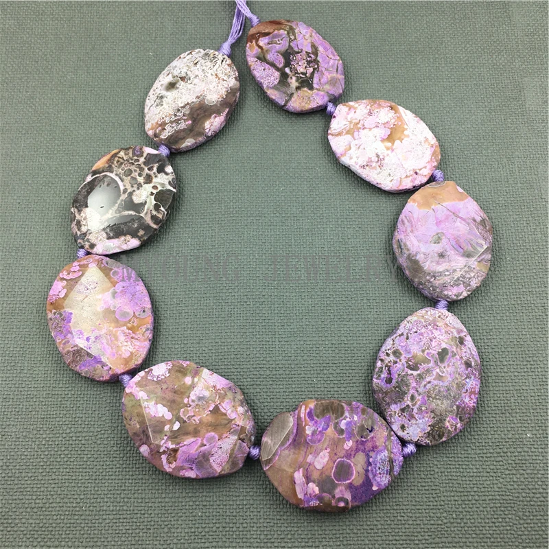 

MY1118 Oval Faceted Purple Ocean Jaspers Slab Slice Drilled Nature Stone Beads For DIY Jewelry 15.5"One Strand