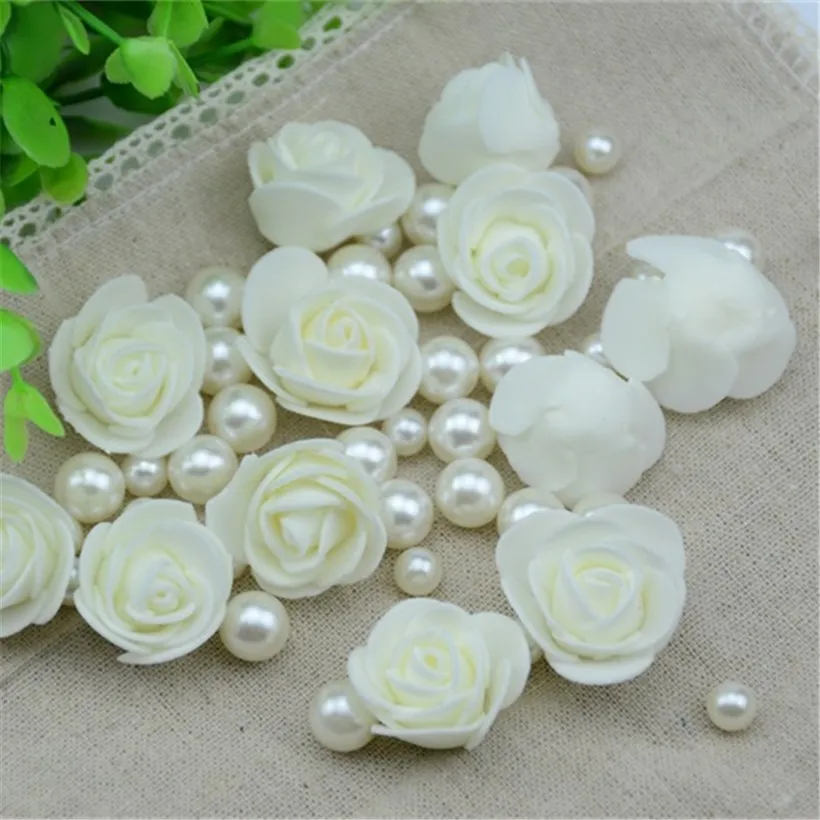 50PCS/Lot Artificial Mini PE Foam Rose Flower Head Handmade DIY Wedding Home Decoration DIY Scrapbooking Fake Flower Kiss Ball