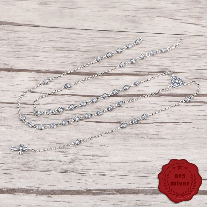 

925 sterling silver necklace personality fashion cross punk style retro hip hop tide male cross flower sweater chain 2019 hot