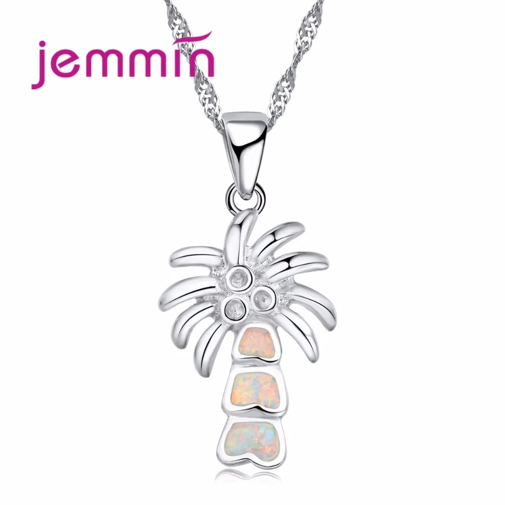 

Jemmin Unique Style White Fire Opal Palm Tree Pendant Necklace 925 Sterling Silver Jewelry Necklace for Chrismas Gift